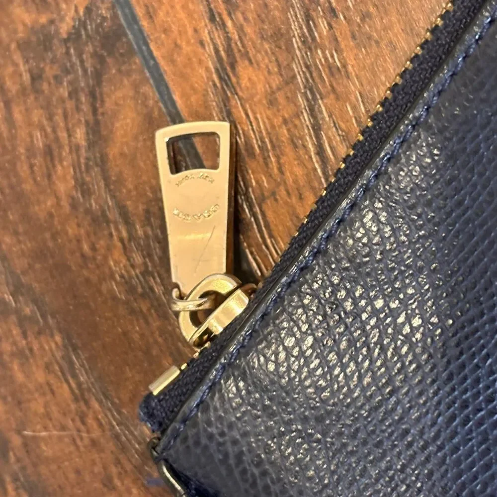 Coach Navy Blue Pebbled Leather Tote Bag Gold Hardware Large Work Bag